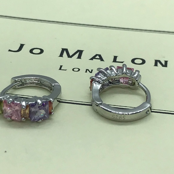 Sterling Silver 925 CZ Colorful Hoop  Earrings - Picture 3 of 5